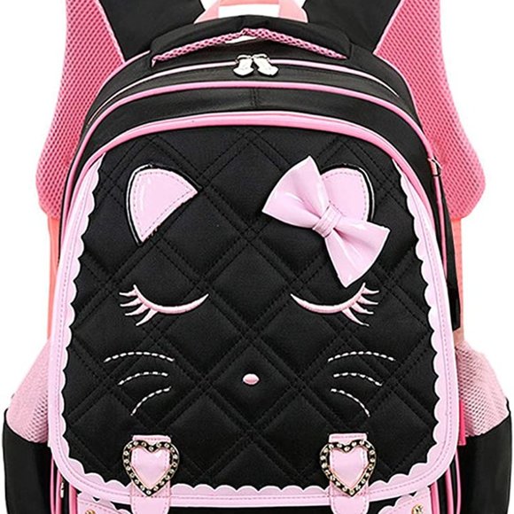 * New Cute Cat Face Bow Diamond Bling Waterproof Pink School Backpack Girls Book - Picture 15 of 15